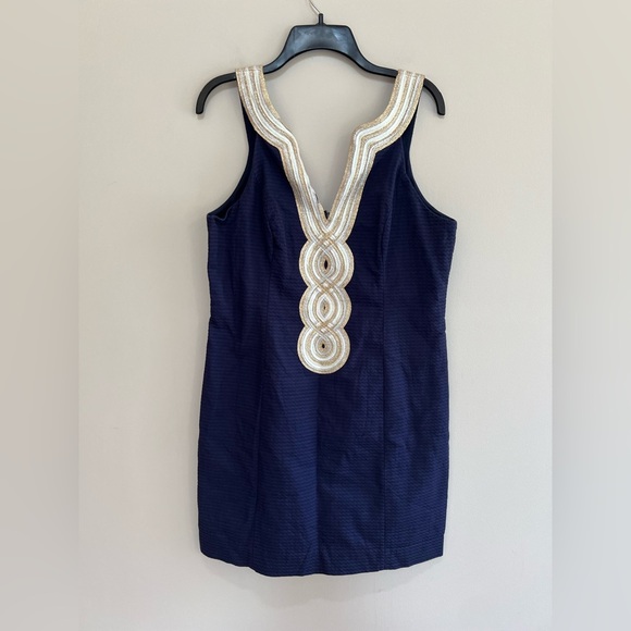 Lilly Pulitzer ‘Valli Shift’ Embroidered Mini Dress, Navy Blue and Gold, size 10 - Picture 3 of 12